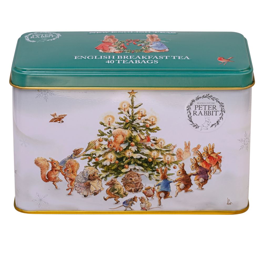 Peter Rabbit & Friends at Christmas tea tin with 40 English Breakfast Black Tea New English Teas 