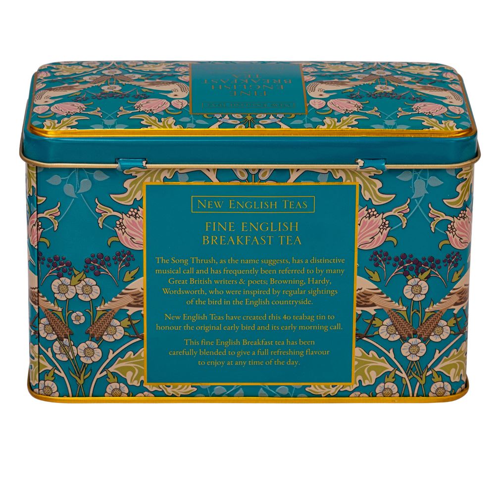 Song Thrush and Berries Tea Tin with 40 English Breakfast Teabags Black Tea New English Teas 